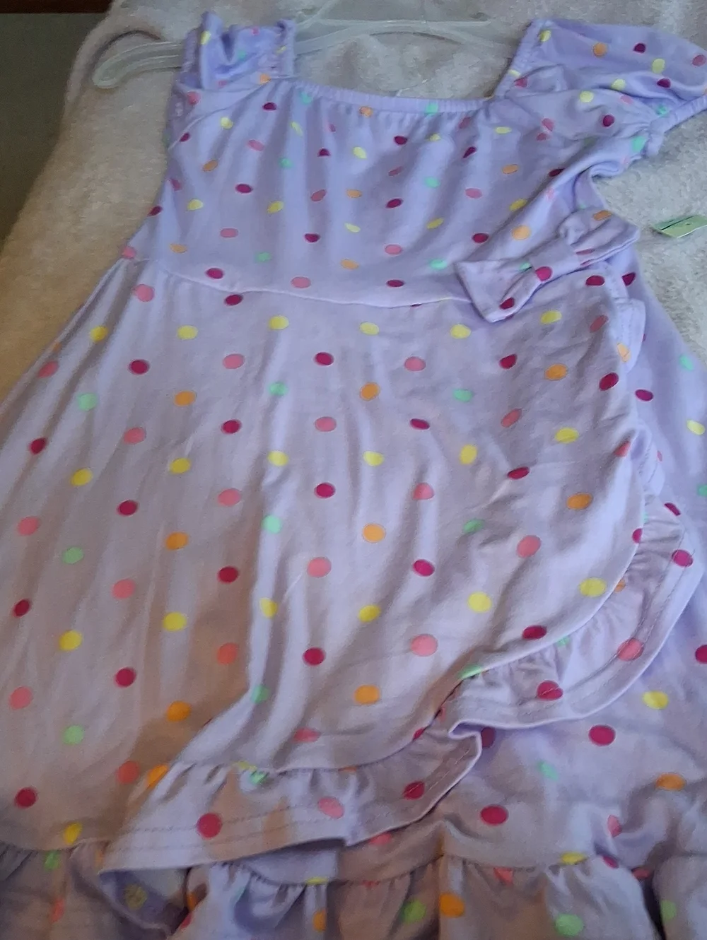 Girls' Lavender Polka Dot Nightgown with Ruffle Trim